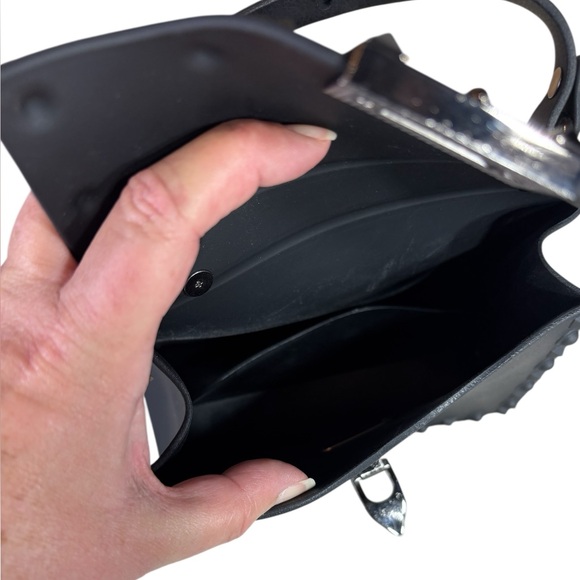 Jelly Studded Black Mini Handbag Bag Purse PVC Vegan Leather Shoulder Strap - Picture 7 of 10